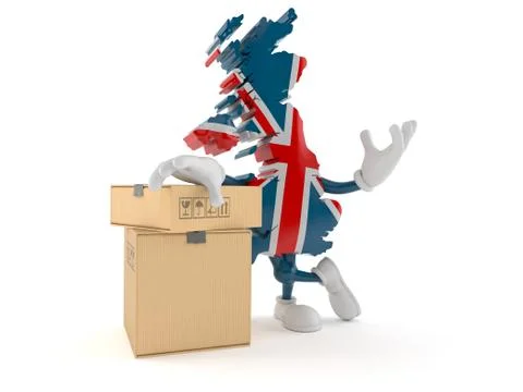UK character with stack of boxes Stock Illustration