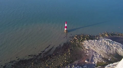 UK Coastline &amp; Lighthouse by Drone Video stock 66382261