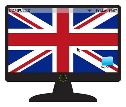 UK Computer Screen With On Button Stock Illustration