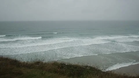 UK-Cornwall beach rain Stock Footage 283094629