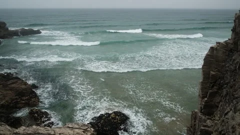 UK-Cornwall beach rain Stock Footage 283094647