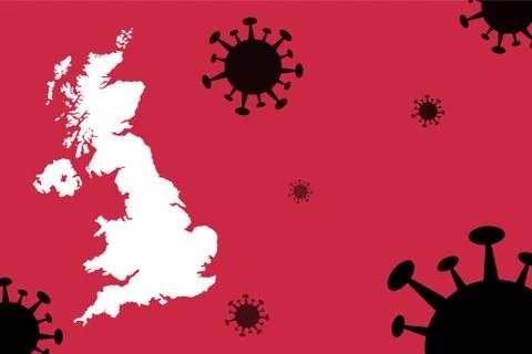 UK corona virus update with  map on corona virus background,report new case,t Stock Illustration