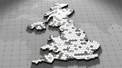 UK Digital Network Cybersecurity Map Big Data Visualization Stock Footage 310944280