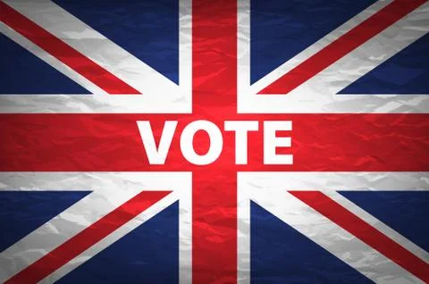 UK Elections Concept Image - Mix of Vote and British Flag Badges in Pile Stock Illustration