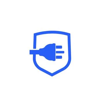 Uk electric plug with shield icon on white Stock Illustration