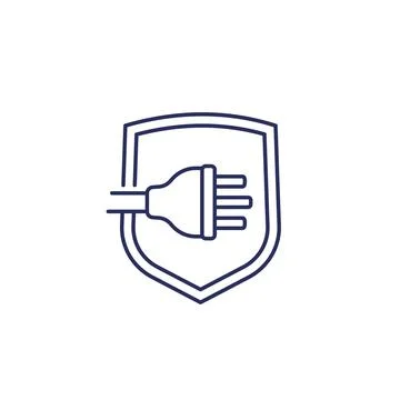 Uk electric plug with shield line icon Stock Illustration