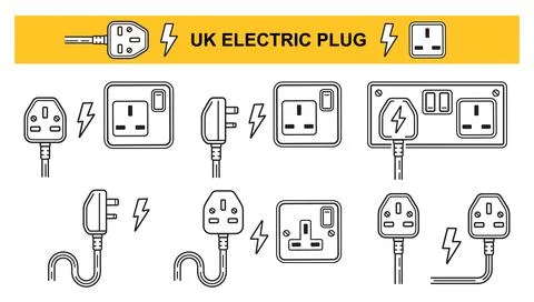 UK electric plug socket, British electrical power outlet electricity energy icon Stock Illustration