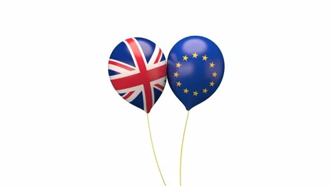 UK EU flag balloons moving toward each other, 3D animation. Stock Footage 107350683