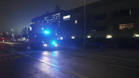 UK fire engine responding to an emergency, flashing lights. York.UK 6.2.2026 Stock Footage 325727682