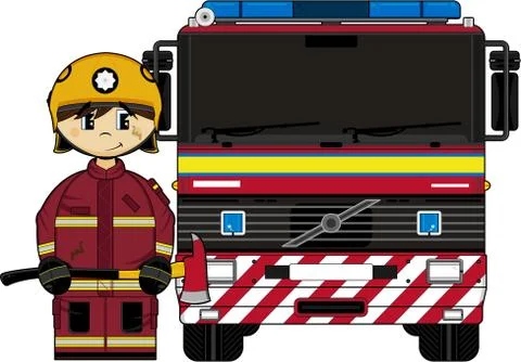 UK Firefighter and Engine Stock Illustration