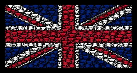 UK Flag Collage of Graduation Cap Items Illustrazione stock