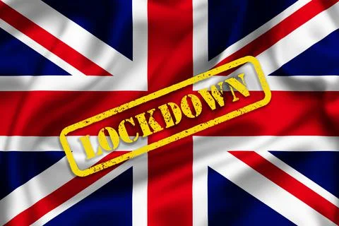 UK flag illustration with lockdown text Stock Photos