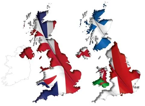 UK Flag-Map Inner Shadow Stock Illustration