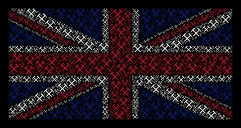 UK Flag Pattern of Mining Hammers Icons Stock Illustration