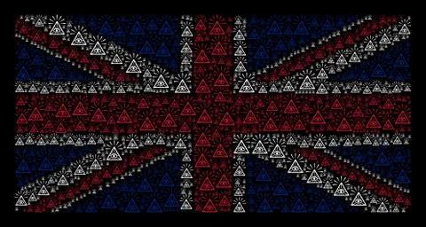 UK Flag Pattern of Total Control Eye Piramide Items Stock Illustration