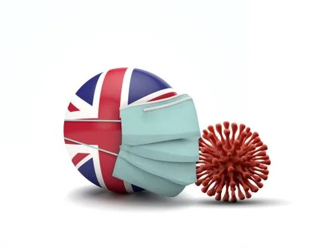 UK flag with protective face mask. Novel coronavirus concept. 3D Render 스톡 일러스트