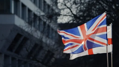 U.K. Flag waving in the wind Stock Footage 128164365
