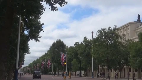 UK flags on street Stock Footage 81761557