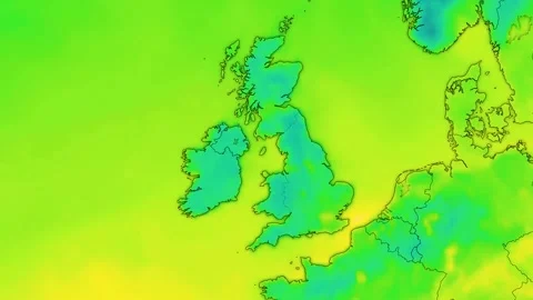 UK Heatwave Weather Map Animation Forecast 4K Video Stock Footage 341800028