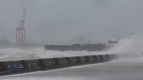 UK issues yellow alert as Storm Pierrick brings strong winds, heavy rain, New Br Vídeos de archivo 271361843