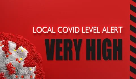 UK LOCAL COVID LEVEL ALERT VERY HIGH poster. New Tier system in the United Ki Stock Illustration