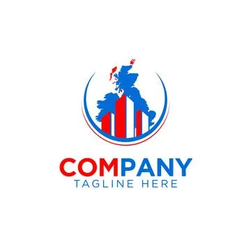 UK Map with Bar Chart Circle Logo in Red and Blue for Business and Finance Brand Illustrazione stock