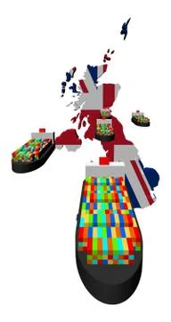 Uk map flag with container ships illustration Stock Illustration