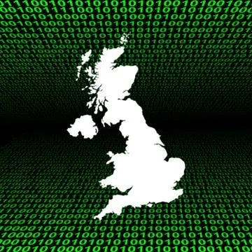 Uk map over binary code 스톡 일러스트