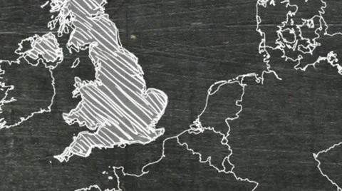 UK Map - Zoom Out Chalk Board Stock Footage 52918719