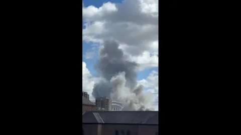 UK: Massive Industrial Fire Erupts Near Wembley Stadium in London 2 Stock Footage 343867655