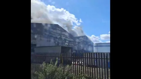 UK: Massive Industrial Fire Erupts Near Wembley Stadium in London 4 Stock Footage 344023196