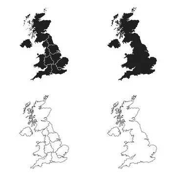 UK Outline and Solid Fill Map Set. Stock Illustration