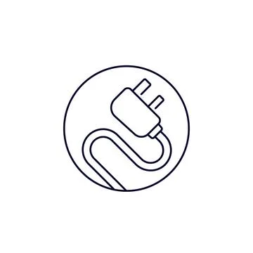 Uk plug with cord, vector line icon Stock Illustration