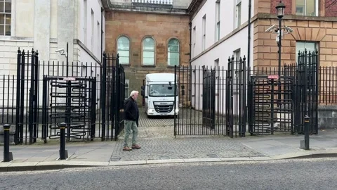 UK: Prison van leaves Derry Court House after Michael McMonagle jailed fo... Stock Footage 291336098
