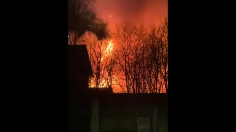 UK: Six Fire Engines Tackle Industrial Estate Blaze In Bolton Stock Footage 330656698