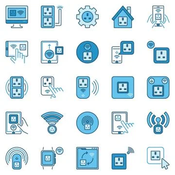 UK Smart Socket colored icons set - vector Smart Plug signs 스톡 일러스트