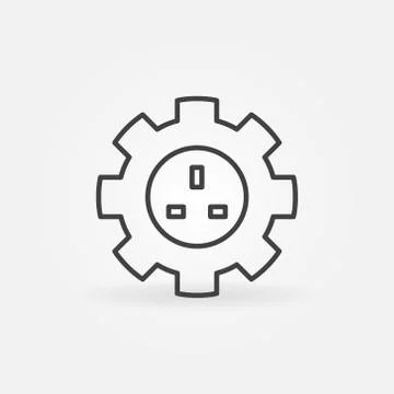 UK Smart Socket in Gear vector outline icon or sign Stock Illustration
