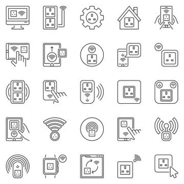 UK Smart Socket outline icons set - vector smartsockets signs Stock Illustration