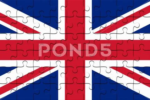 UK Union Jack Flag Jigsaw Puzzle, 3d illustration Stock Illustration