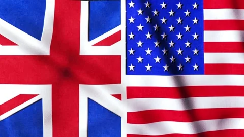 UK vs USA Flags Waving Animation Loop for Transatlantic Alliance Concept. 库存影片 335916029