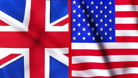 UK vs USA Flags Waving Animation Loop for Transatlantic Alliance Concept. Stock-Footage 335916119