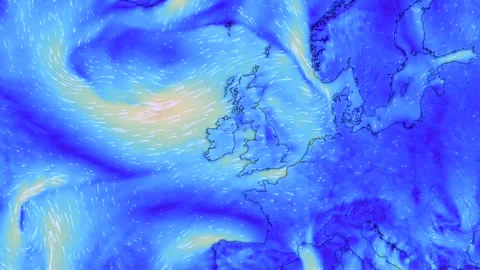 UK Weather Forecast Map Showing Wind Direction and Currents Stock Footage 337095238