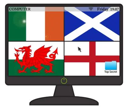UKFlags Computer Screen With On Button Stock Illustration