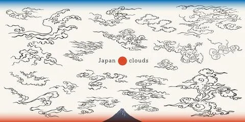 Ukiyo-e touch cloud and haze design set Stock Illustration