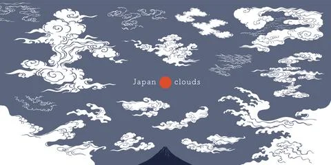 Ukiyo-e touch cloud and haze design set Stock Illustration