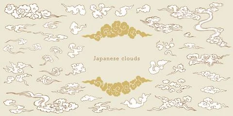 Ukiyo-e touch cloud design set Stock Illustration