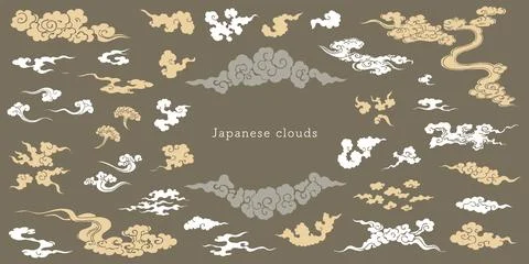 Ukiyo-e touch cloud design set Stock Illustration