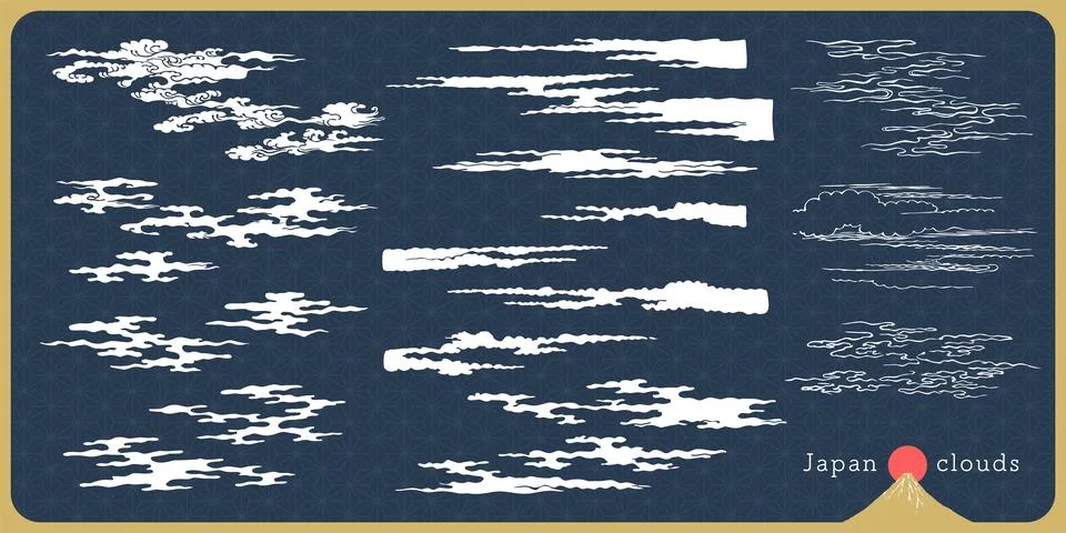 Ukiyo-e touch Floating clouds design set Stock Illustration