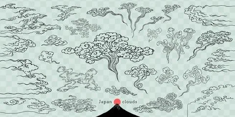 Ukiyo-e touch Rippling clouds design set Stock Illustration