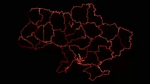 Ukrain map with all states or provinces glowing neon outline. Stock Footage 218828194